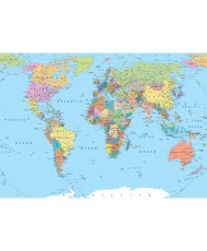 Fototapetai - Pasaulio žemėlapis. Didžiausi miestai.