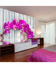 Fototapetai - Violetinės orchidėjos ir jų atspindys vandenyje