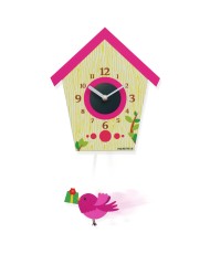 Sieninis laikrodis su švytuokle - Siūbuojantis paukštukas - rožinis
