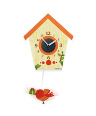 Sieninis laikrodis su švytuokle - Siūbuojantis paukštukas - oranžinis