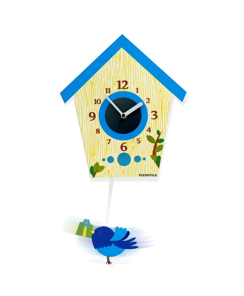 Sieninis laikrodis su švytuokle - Siūbuojantis paukštukas - mėlynas