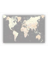 Kamštinis paveikslas - Pasaulio žemėlapis. Detalus. Pilkas. [Kamštinis žemėlapis]