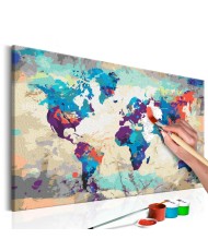 Pasidaryk pats - paveikslas ant drobės - Pasaulio žemėlapis (Mėlynas/Raudonas)