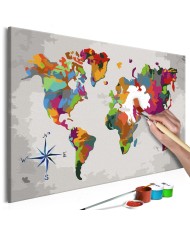 Pasidaryk pats - paveikslas ant drobės - Pasaulio žemėlapis (Spalvotas pilkame fone)