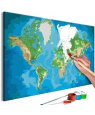Pasidaryk pats - paveikslas ant drobės - Pasaulio žemėlapis (Mėlyna ir žalia sp.)